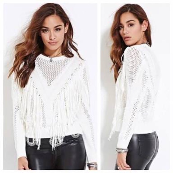 Cream Fringe Sweater 